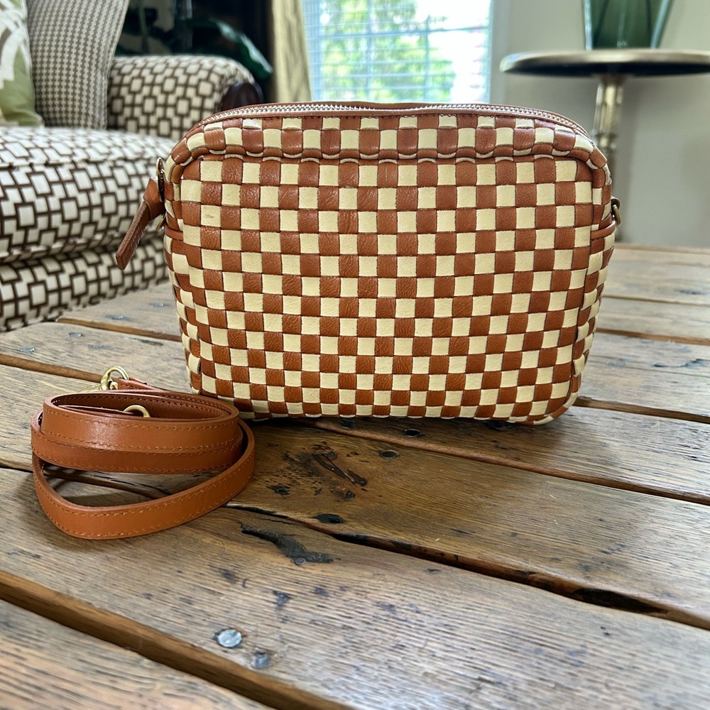 Clare V Brown and Cream Checkered Midi Sac